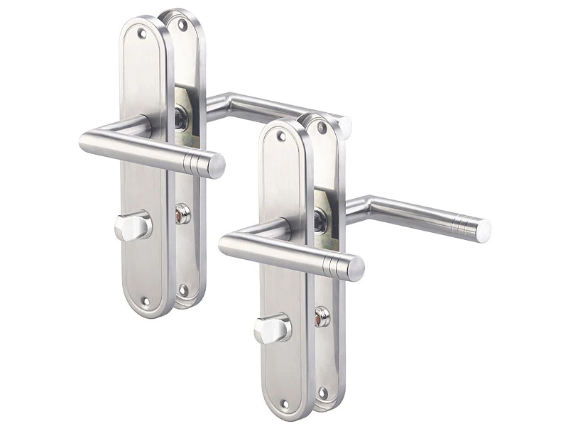 AGT Türklinke:2er-Set Edelstahl-Türbeschlag-Sets Für Bad & WC, Je 2 Klinken - Image 2