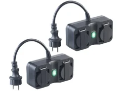 Luminea Home Control Alexa Steckdosen Aussen:2er-Set 2-fach-WLAN-Outdoor-Steckdose, App, Sprachsteuerung, 16A, IP44