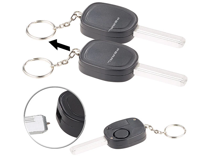 VisorTech Schlüsselalarm:2er-Set Personenalarm Im Autoschlüssel-Design, 110-dB-Sirene, Kuli - Image 2
