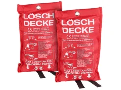 Semptec Feuerschutzdecke:2er-Set Glasfaser-Feuerlöschdecke, 100 X 100 Cm