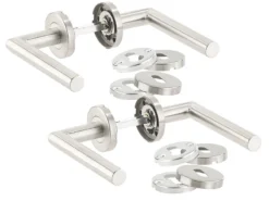 AGT Türklinke Modern:2er-Set Moderne Edelstahl-Türbeschläge, 4 Türklinken Und 12 Rosetten
