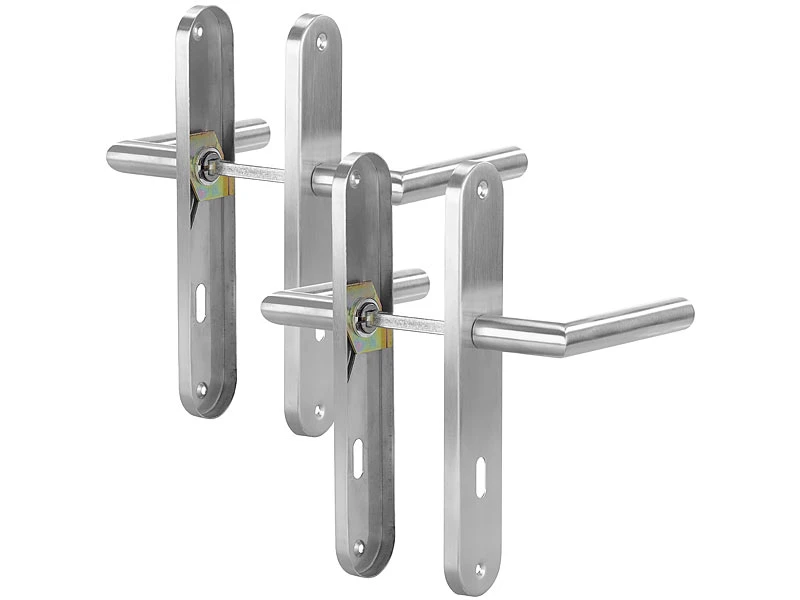 AGT Türbeschlag Innen:2er-Set Moderne Edelstahl-Türbeschläge, 4 Türklinken & 4 Langschilder