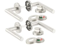 AGT Türbeschläge WCs:2er-Set Edelstahl-Türbeschlag Für Bad & WC, 4 Klinken & Rosetten, Rund