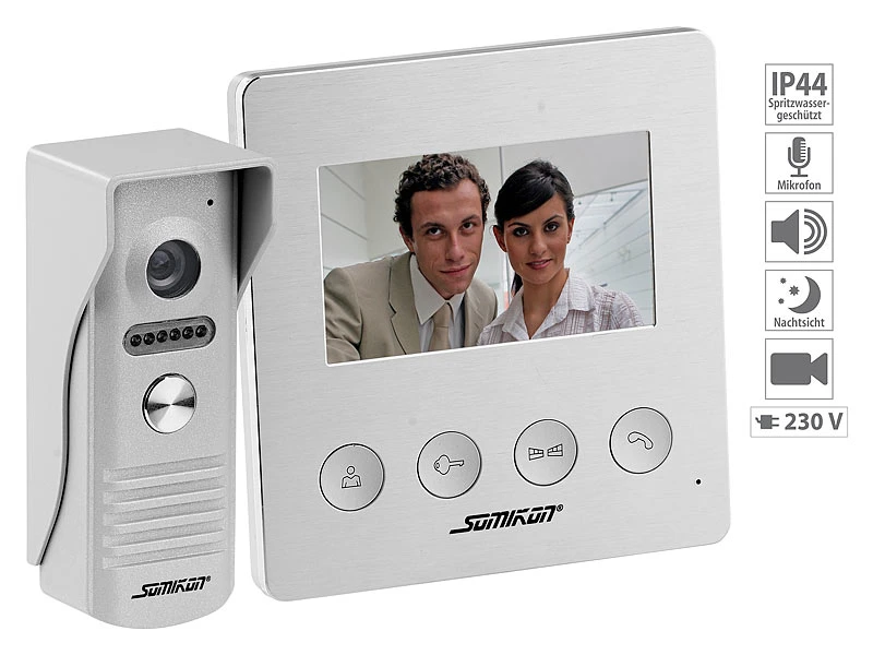 Somikon Video Klingel:Video-Türsprechanlage Mit Farbdisplay, LED-Licht & Türöffnungsfunktion