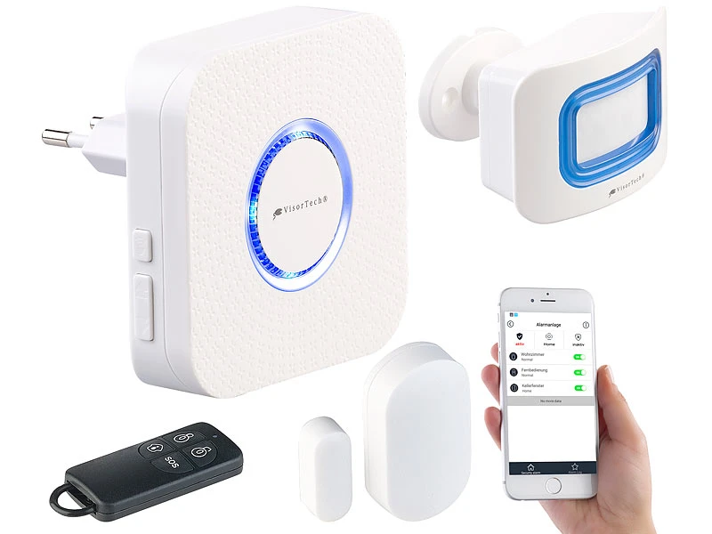 VisorTech WiFi Alarmanlage:4-teilige WLAN-Alarmanlage, Alexa-kompatibel, Für Bis 50 Sensoren, App - Image 2