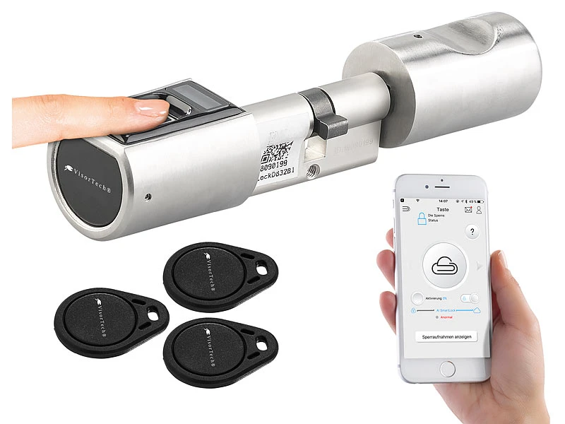 VisorTech Fingerabdruck Schloss:Elektronischer Tür-Schließzylinder, Fingerabdruck, Transponder, IP44 - Image 2