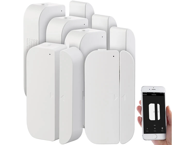 Luminea Fenstersensoren:5er-Set WiFi Tür & Fensteralarm, Alexa Und Google Assistant Komp. - Image 4