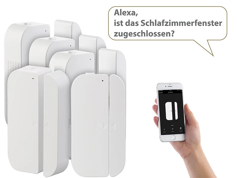 Luminea Fenstersensoren:5er-Set WiFi Tür & Fensteralarm, Alexa Und Google Assistant Komp. - Image 3