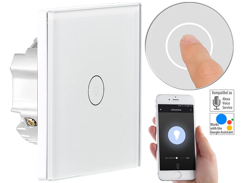 Luminea Home Control Wechselschalter:2er-Set Touch-WLAN-Lichtschalter, Für Siri, Alexa & Google Assistant - Image 10