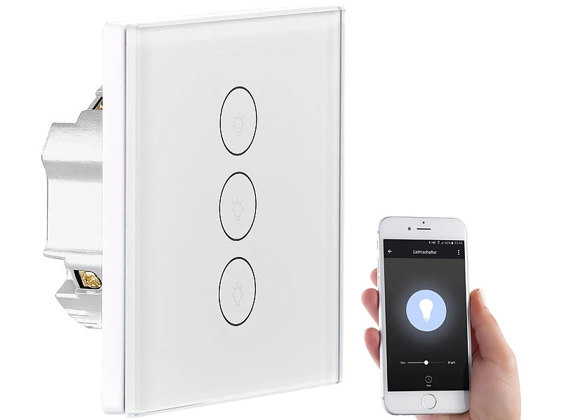 Luminea Home Control Touch Wechselschalter:Touch-Dreifach-Lichtschalter, Komp. Zu Amazon Alexa & Google Assistant - Image 2
