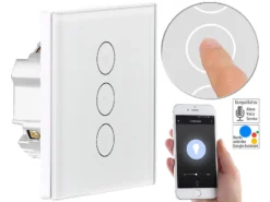 Luminea Home Control Touch Wechselschalter:Touch-Dreifach-Lichtschalter, Komp. Zu Amazon Alexa & Google Assistant