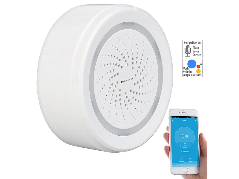 VisorTech WiFi Sirene:WLAN-Alarm-Sirene Mit App, Für Alexa, Siri & Google Assistant - Image 2
