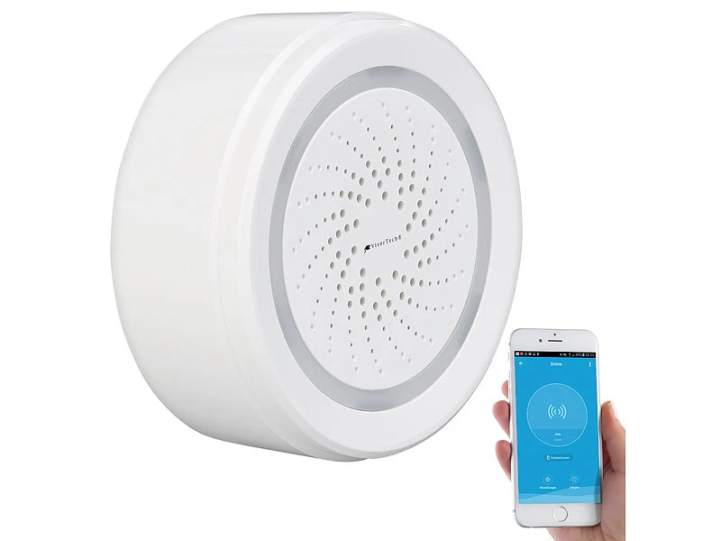 VisorTech WiFi Sirene:WLAN-Alarm-Sirene Mit App, Für Alexa, Siri & Google Assistant - Image 3