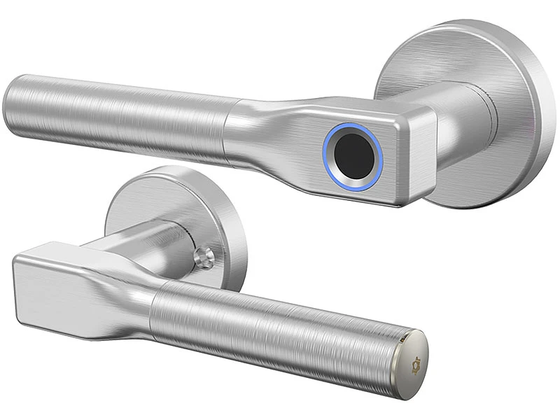 VisorTech Elektronischer Türgriff:Sicherheits-Türbeschlag, Fingerprint-Scanner & Transponder, DIN Rechts - Image 12