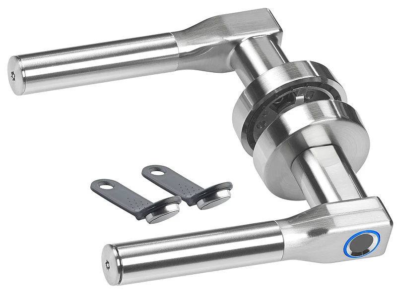 VisorTech Elektronischer Türgriff:Sicherheits-Türbeschlag, Fingerprint-Scanner & Transponder, DIN Rechts - Image 3