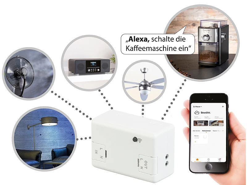Luminea Home Control WiFi Schalter:WLAN-Schalter Für Licht & Co., Für Siri, Alexa & Google Assistant, 10A - Image 3