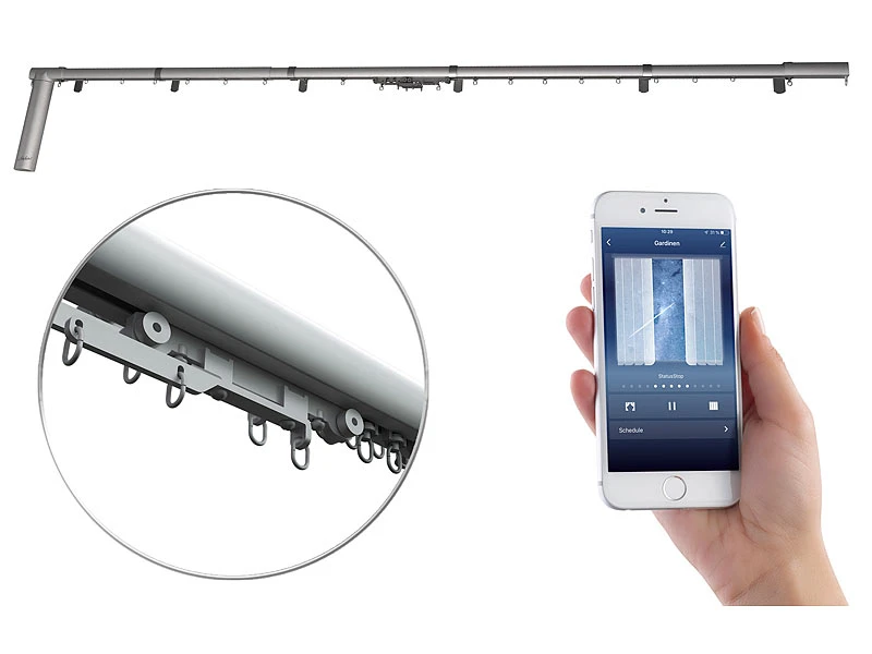 Carlo Milano Gardinenschiene:Teleskop-Gardinenstange Mit Elektr. Antrieb, WLAN & App, 172 - 306 Cm - Image 2