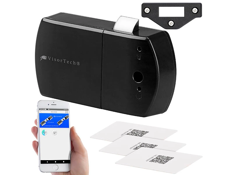 VisorTech Elektronisches Schloss:5er-Set Schubladen- & Schranktüren-Schloss Mit RFID-Schlüssel, BT, App - Image 4