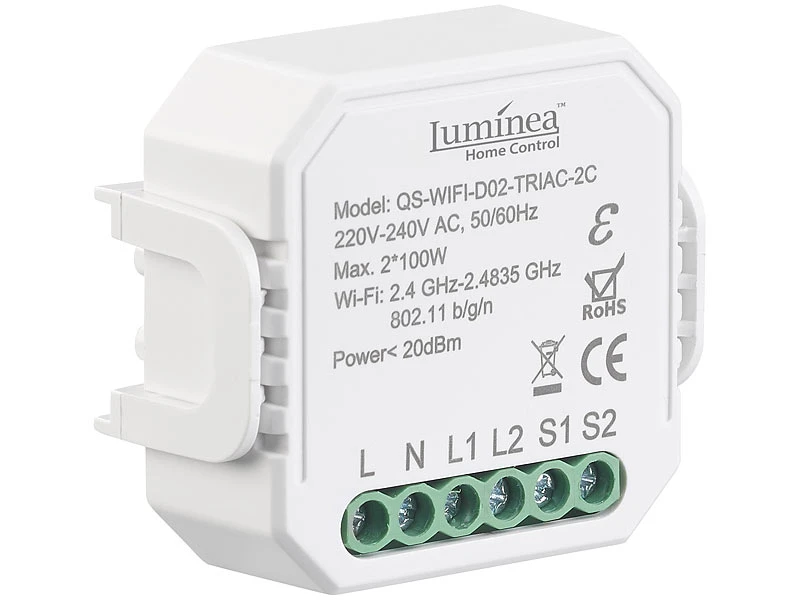 Luminea Home Control Dimmer-Schalter LED:4er-Set WLAN-Unterputz-2-Kanal-Lichtschalter & -Dimmer, App - Image 2