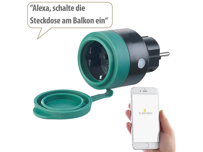 Luminea Home Control Outdoor-WLAN-Mini-Steckdose, Für Alexa, Versandrückläufer - Image 3