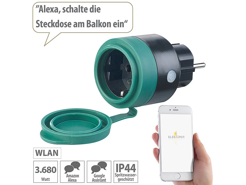 Luminea Home Control WLAN Steckdose Außen:4er-Set Outdoor-WLAN-Steckdosen F. Alexa, Siri & Google Assistant, 16A - Image 12