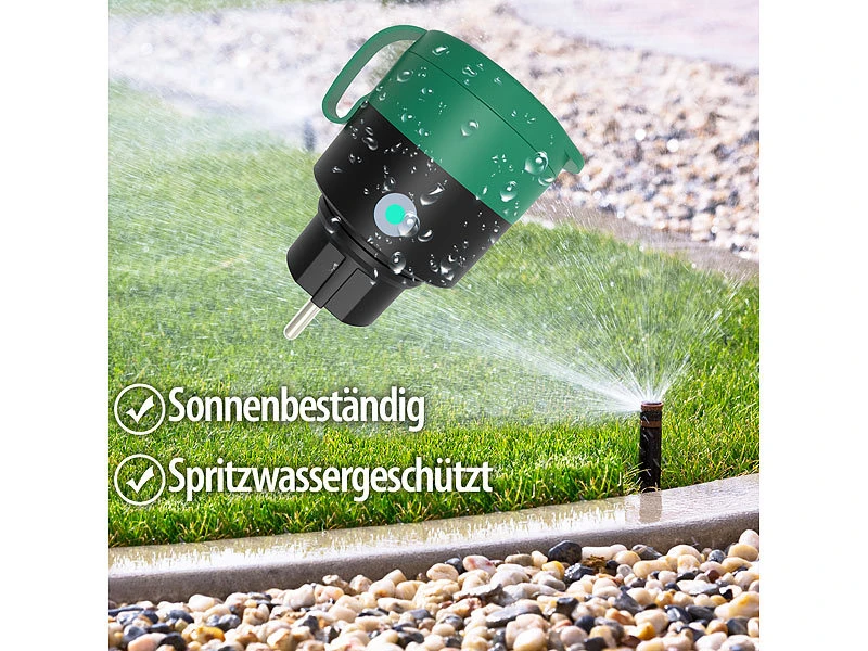 Luminea Home Control WLAN Aussensteckdose:Outdoor-WLAN-Mini-Steckdose, Für Alexa, Siri & Google Assistant, 16 A - Image 5