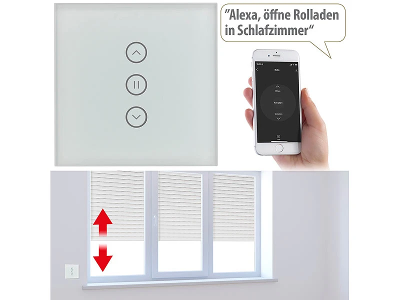 Luminea Home Control WiFi Rolladenschalter:2er-Set Rollladen-Touch-Unterputz-Steuerung, App & Sprachsteuerung - Image 9