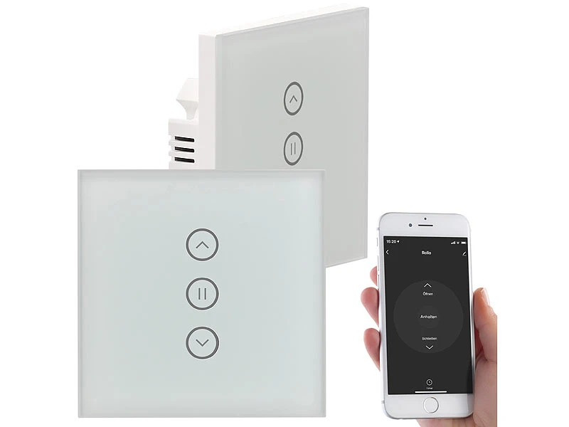 Luminea Home Control WiFi Rolladenschalter:2er-Set Rollladen-Touch-Unterputz-Steuerung, App & Sprachsteuerung - Image 2