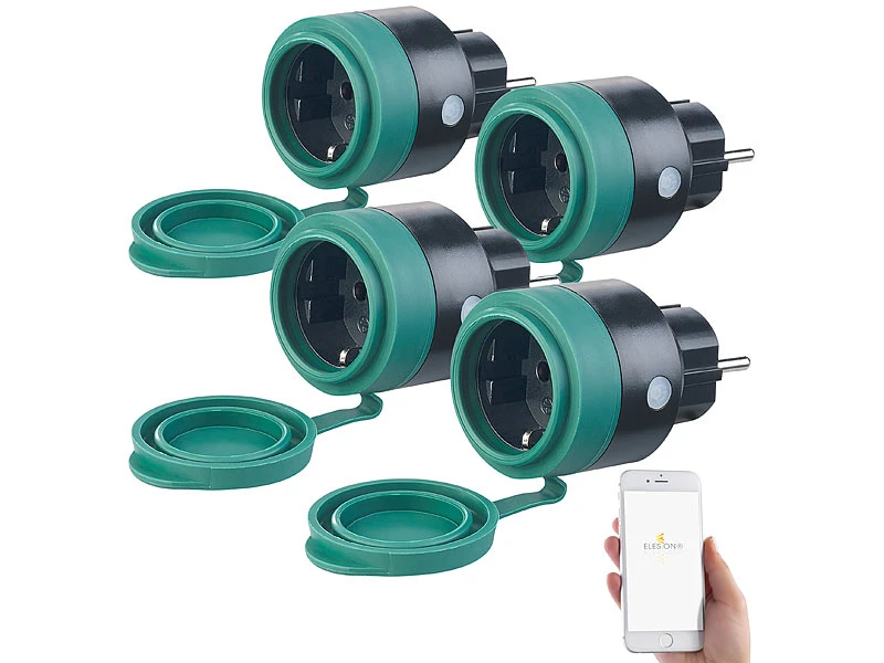 Luminea Home Control WLAN Steckdose Außen:4er-Set Outdoor-WLAN-Steckdosen F. Alexa, Siri & Google Assistant, 16A