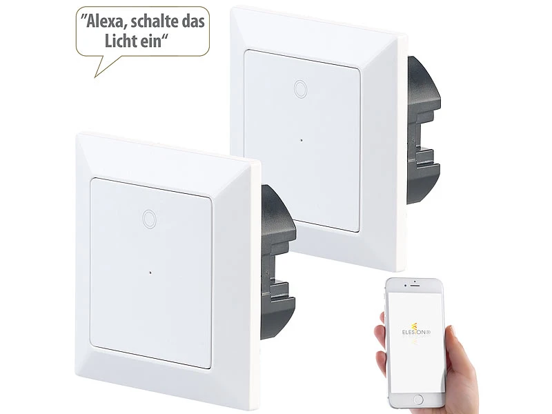 Luminea Home Control Elesion Schalter:2er-Set WLAN-Lichttaster, App, Komp. Zu Siri, Alexa & Google Assistant - Image 3