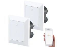 Luminea Home Control Elesion Schalter:2er-Set WLAN-Lichttaster, App, Komp. Zu Siri, Alexa & Google Assistant