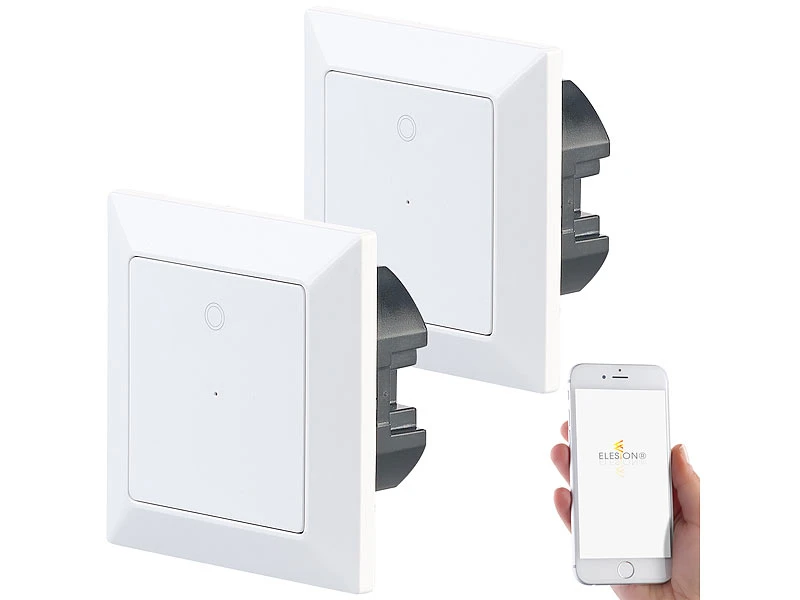 Luminea Home Control Elesion Schalter:2er-Set WLAN-Lichttaster, App, Komp. Zu Siri, Alexa & Google Assistant