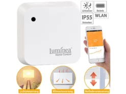 Luminea Home Control Dämmerungsschalter:Wetterfester WLAN-Licht- & Dämmerungs-Sensor Mit App, IP55