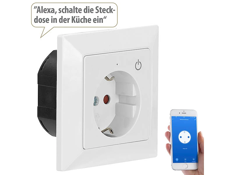Luminea Home Control Smart Steckdosen:WLAN-Unterputz-Steckdose Mit App, Für Siri, Alexa & GA, 5er Pack - Image 13