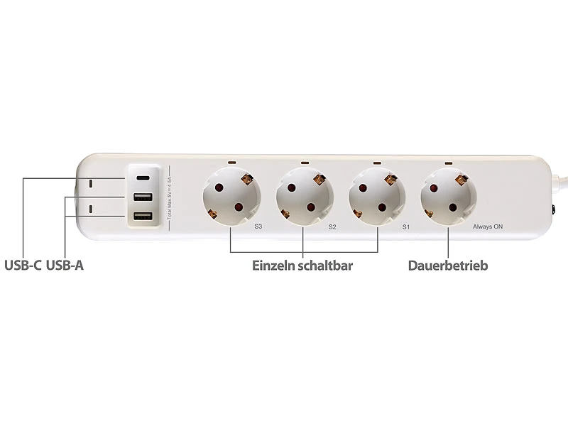 Revolt Funksteckdose:4-fach-Funk-Steckdosenleiste, 3 Steckdosen Einzeln Schaltbar, 3.680 W - Image 2