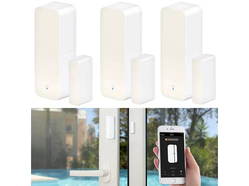 Luminea Home Control Türkontakt WLAN:3er-Set WLAN-Tür- & Fensteralarm Mit App, Für Alexa & Google Assistant - Image 2