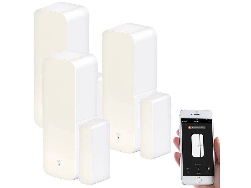 Luminea Home Control Türkontakt WLAN:3er-Set WLAN-Tür- & Fensteralarm Mit App, Für Alexa & Google Assistant - Image 3