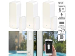 Luminea Home Control Türkontakt WLAN:3er-Set WLAN-Tür- & Fensteralarm Mit App, Für Alexa & Google Assistant