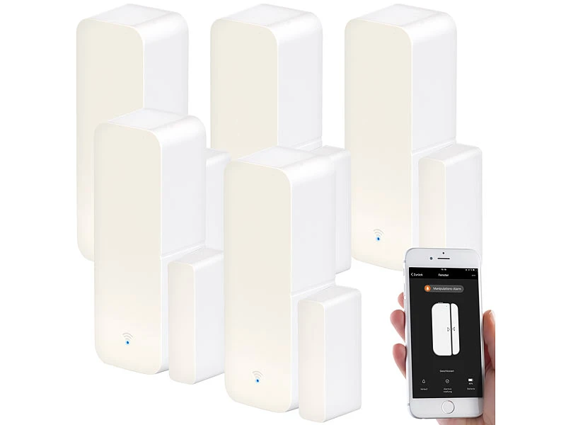 Luminea Home Control WLAN Fensterkontakt:5er-Set WLAN-Tür- & Fensteralarm Mit App, Für Alexa & Google Assistant - Image 3