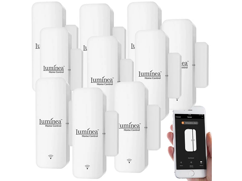 Luminea Home Control Fensterkontakte:10er-Set WLAN-Tür- & Fensteralarm, App, Für Alexa & Google Assistant - Image 3