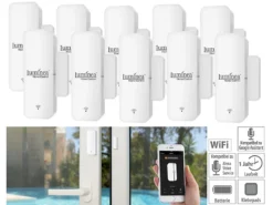 Luminea Home Control Fensterkontakte:10er-Set WLAN-Tür- & Fensteralarm, App, Für Alexa & Google Assistant
