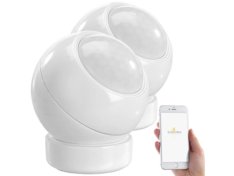 Luminea Home Control Dämmerungssensor:2er-Set WLAN-PIR-Bewegungsmelder Und Lichtsensor Mit App - Image 2