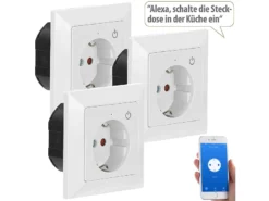 Luminea Home Control Funksteckdose Mit App:WLAN-Unterputz-Steckdose Mit App, Für Siri, Alexa & GA, 3er Pack