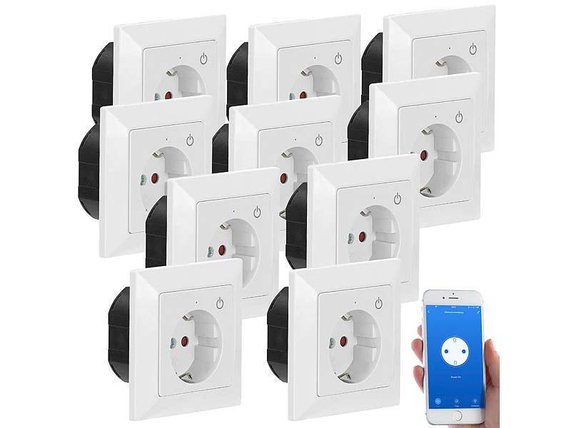 Luminea Home Control Steckdose Smart:WLAN-Unterputz-Steckdose Mit App, Für Siri, Alexa & GA, 10er Pack - Image 2