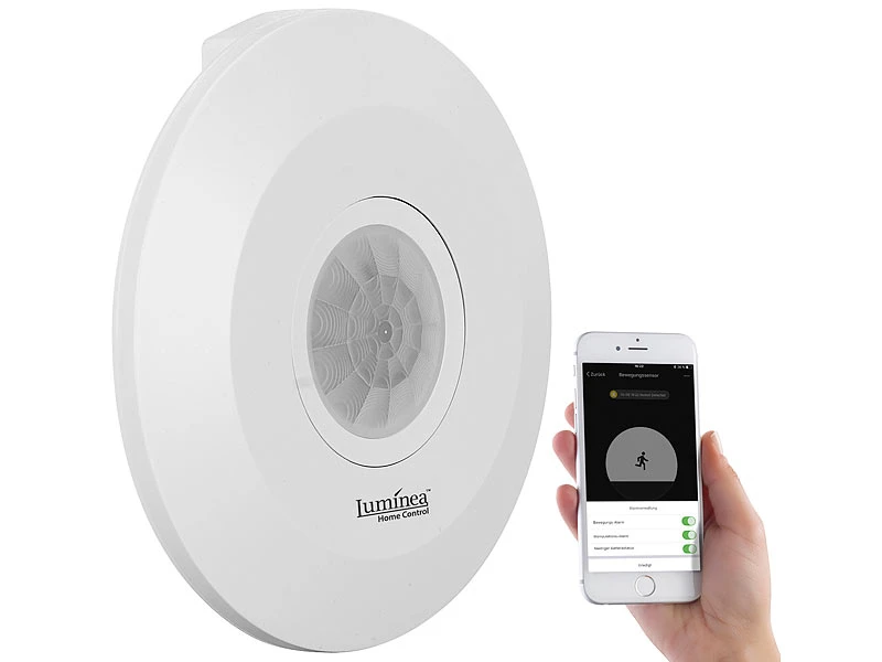 Luminea Home Control Bewegungsmelder Alexa:Extra-flacher WLAN-PIR-Bewegungsmelder Mit App, 360°, 230 Volt - Image 2