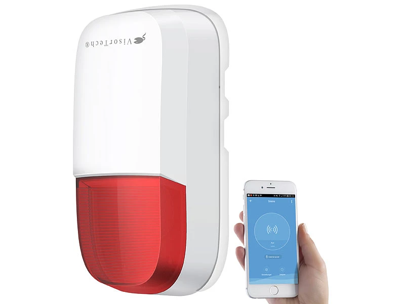 VisorTech PIR Bewegungsmelder:WLAN-Outdoor-Sirene Für ELESION,Akku, WLAN, 95 DB, PIR-Sensor, IP54 - Image 2