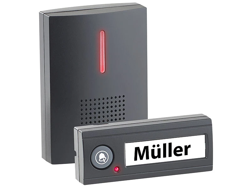 CASAcontrol Funkklingel:Funk-Türklingel, Licht- & Ton-Signal, 100 M Reichweite, IPX4, Schwarz