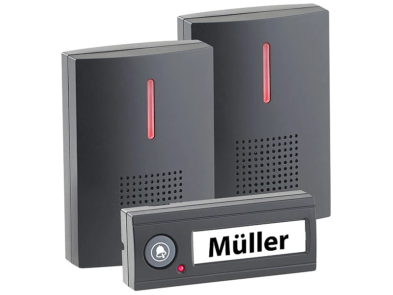 CASAcontrol Funkglocke:Kabellose Funk-Türklingel Mit 2 Empfängern (Licht & Ton), 100 M, IPX4