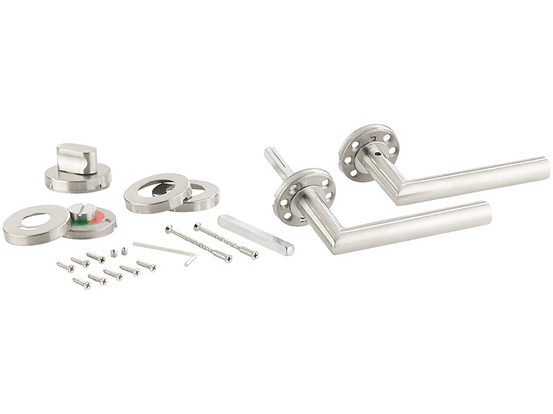 AGT Moderne Türbeschläge:3er-Set Edelstahl-Türbeschlag Für Bad & WC, 6 Klinken & Rosetten, Rund - Image 8