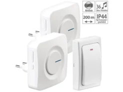 CASAcontrol Kinetische Klingel:Batterielose Funk-Türklingel, 2 Steckdosen-Empfänger, 36 Töne, IP44